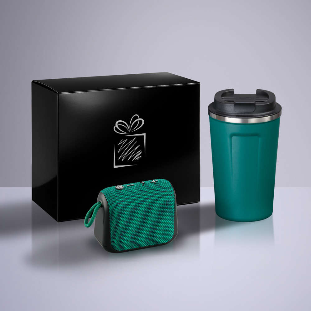 Everyday Set: Nordic-Thermobecher 350 ml & kabelloser Lautsprecher - Grün