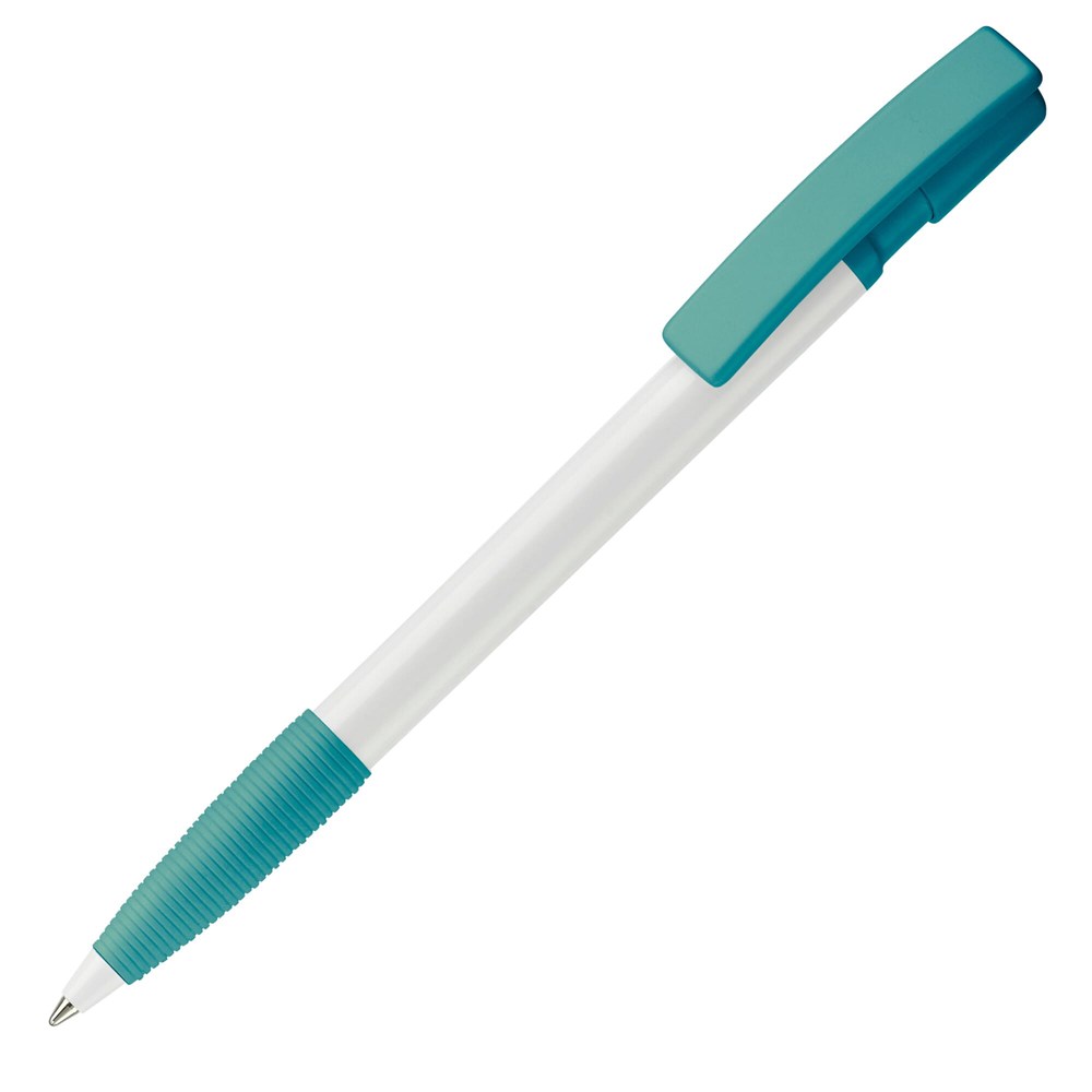 Kugelschreiber Nash Hardcolour mit Gummigriff - Weiss / Türkis